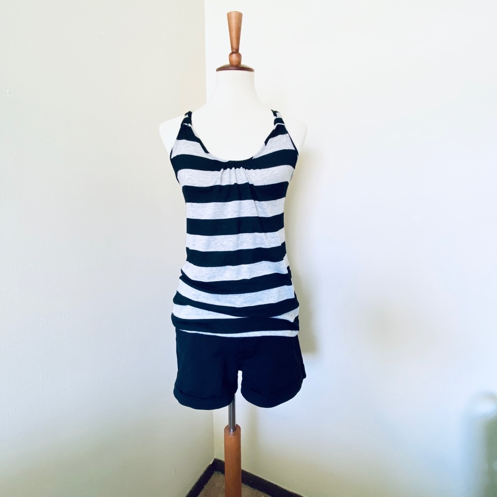 Kirra Black & Gray Striped Racerback Tank